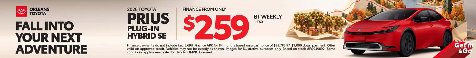 Drive 2026 Prius plug-in SE from $259 biweekly +tax now available at Orleans Toyota